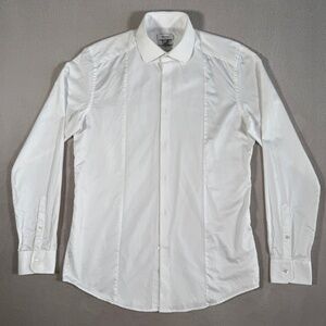 Reiss Shirt Mens Large White Slim Fit Cotton Single Cuff Tuxedo Long Sleeve
